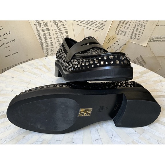 Anthropologie Bibi Lou Jaya Gem Loafers Black Leather Jewels - Picture 12 of 12